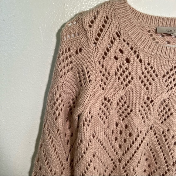 Loft Crewneck Sweater Light Pink Loose Knit - Picture 8 of 13
